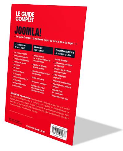Verso du Livre Joomla! Guide complet - Auteurs : MOSAIQUE Informatique (Alain MATHIEU et Dominique LEROND) - Nancy - 54